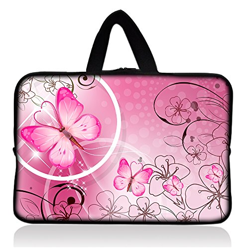 Product Cover Pink Butterfly 7 8 inch Tablet Sleeve, 7 8 inch Tablet handle Portable Neoprene Zipper Carrying Sleeve Case Bag For School Travel Outdoor Office (FY-HS7-009)