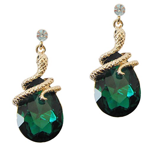 Product Cover Navachi 18k Gold Plated Crystal Green Zircon Snake Drop Dangle Earrings