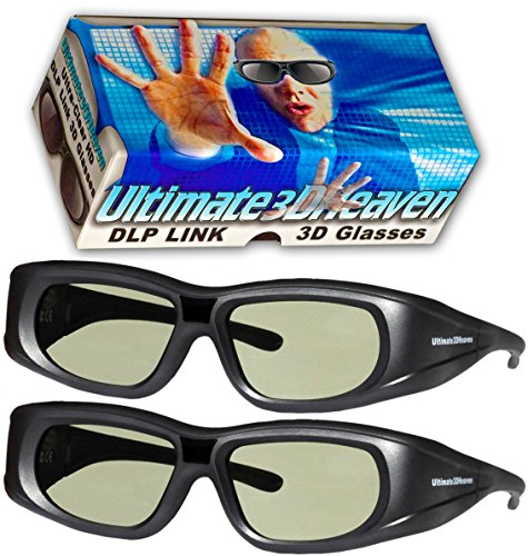 Product Cover DLP LINK 144 Hz Ultra-Clear HD 2 PACK 3D Active Rechargeable Shutter Glasses for All 3D DLP Projectors - BenQ, Optoma, Dell, Mitsubishi, Samsung, Acer, Vivitek, NEC, Sharp, ViewSonic & Endless Others!