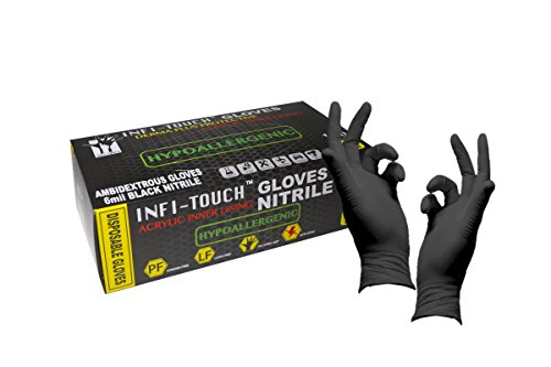 Product Cover Infi-Touch Heavy Duty Black Nitrile Gloves, Hypoallergenic 6 Mill Thickness, Disposable Gloves, Powder Free, Non Sterile, Ambidextrous, Finger Tip Textured, Dispenser Pack of 100, Size. Small.