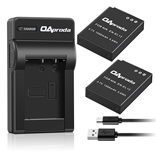 Product Cover OAproda 2 Pack EN-EL12 Battery and USB Charger for Nikon Coolpix A1000, AW130, W300, A900, AW120, AW100s,B600, S9900, S9500, S9300, S9200, S8200, S6300, S6200, S6100, S800C, S710, S70, P330 Camera