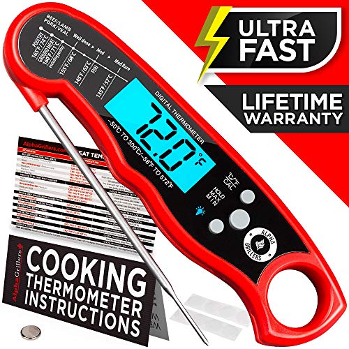 Product Cover Alpha Grillers Instant Read Meat Thermometer for Grill and Cooking. Upgraded with Backlight and Waterproof Body. Best Ultra Fast Digital Kitchen Probe. Includes Internal BBQ Meat Temperature Guide