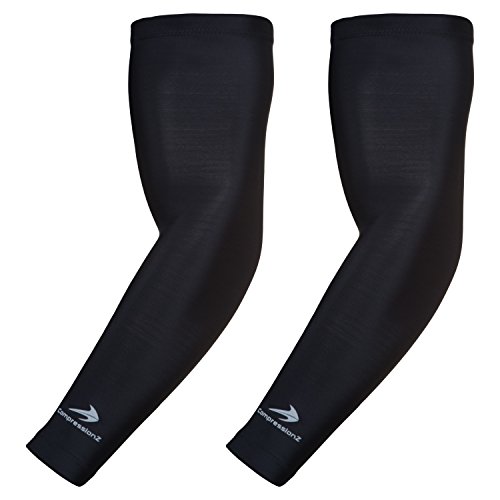 Product Cover CompressionZ Youth Arm Sleeve (Pair) - Compression Elbow Brace Support for Girls/Boys/Kids - Sports Sleeves for Basketball, Baseball, Softball, Volleyball - Support Growing Muscles & Recovery