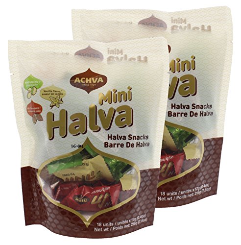 Product Cover Achva Kosher Vanilla, Cocoa Beans, and Pistachio Mini Halva Bars Snack Bag 18ct. Each Bar 0.4oz Net Wt 7.6oz (Pack of 2)