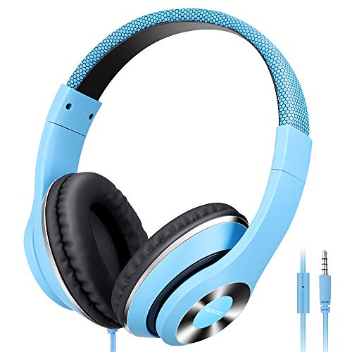Product Cover AUSDOM Over-Ear Headphones, Stereo Lightweight Adjustable Wired Headset with Mic, Noise Isolating Comfortable Leather Earphones, Hi-Fi Deep Bass for iPhone iPod iPad Macbook MP3 Cellphones Laptop-Blue