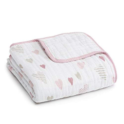 Product Cover aden + anais Dream Blanket | Boutique Muslin Baby Blankets for Girls & Boys | Ideal Lightweight Newborn Nursery & Crib Blanket | Unisex Toddler & Infant Bedding, Shower & Registry Gift, Heartbreaker