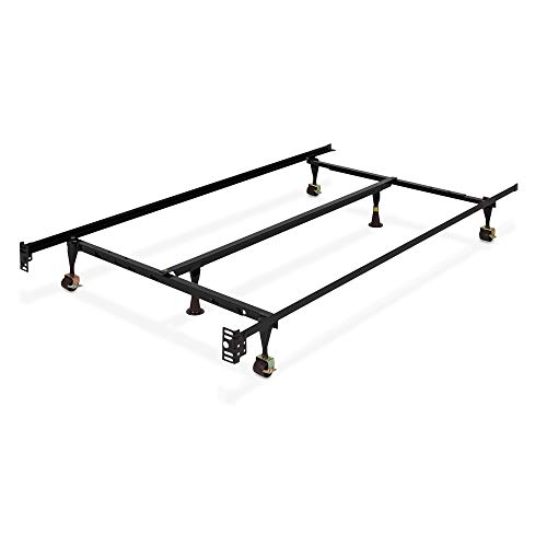 Product Cover Best Choice Products Folding Adjustable Portable Metal Bed Frame for Twin, Full, Queen Sized Mattresses and Headboards with Center Support, Locking Wheel Rollers, Black