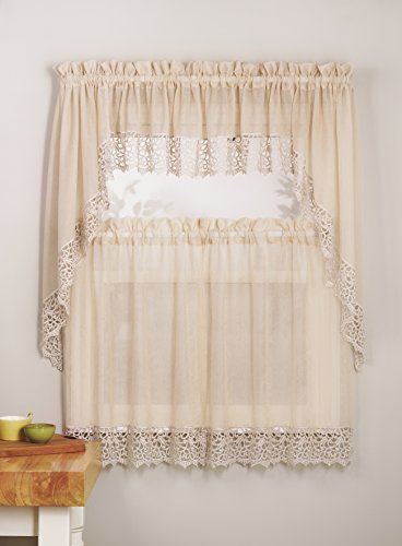 Product Cover Mk Collection 3pc White or Antique Crushed Kitchen/cafe Curtain Tier and Swag Set (Antique)
