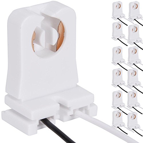 Product Cover Non-Shunted Turn-Type T8 Lamp Holder JACKYLED 12-Pack UL Socket Tombstone with 10 inches Wires Attached for LED Fluorescent Tube Replacements