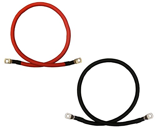 Product Cover 2 AWG Gauge Red + Black Pure Copper Battery Inverter Cables Solar, RV, Car, Boat 12 in 5/16 in Lugs