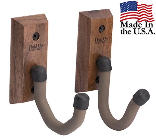 Product Cover USA Made Hardwood Horizontal Gun Rack Hanger Rifle Shotgun Bow Rack Hooks (Pair) - Black Walnut