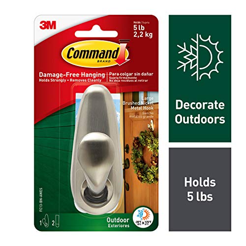 Product Cover Command Outdoor Metal Hook, 1 hook, 2 strips, Water-Resistant Strips (FC13-BN-AWES)