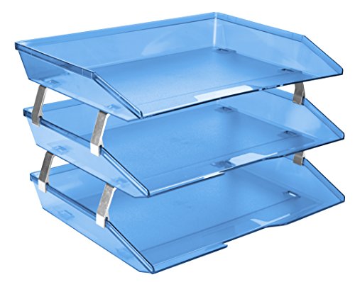 Product Cover Acrimet Facility 3 Tier Letter Tray Side Load Plastic Desktop File Organizer (Clear Blue Color)