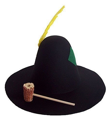 Product Cover Adult Wool Felt Hillbilly Hobo Scarecrow Flat Brim Hat w/ Corncob Pipe & Feather