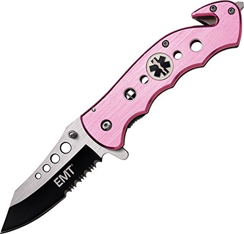 Product Cover TAC Force TF-498PEM Spring Assist Folding Knife, Black Half-Serrated Blade, Pink Handle, 4.5-Inch Closed