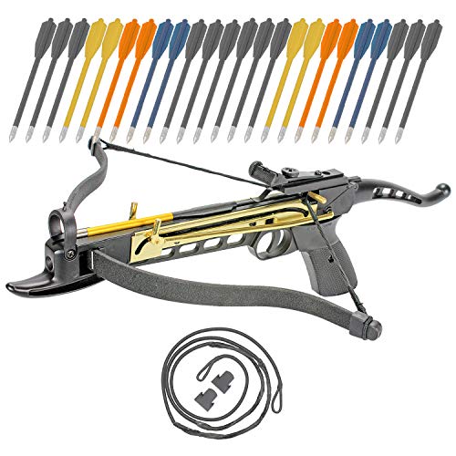 Product Cover Crossbow Self-Cocking 80 LBS by KingsArchery® with Adjustable Sights, 3 Aluminium Arrow Bolts, Spare Crossbow String and Caps, and Bonus 24-pack of Colored PVC Arrow Bolts + KingsArchery® Warranty
