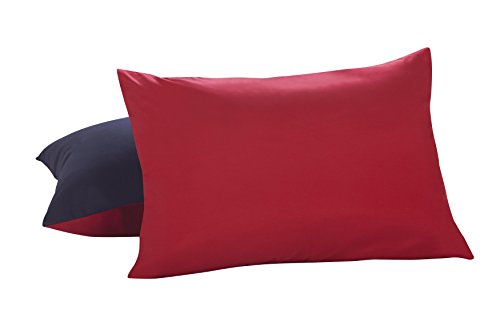 Product Cover Lux Hotel Bedding Reversible Microfiber Pillow Shams - Navy/Red, Standard/Queen, 2 Pack