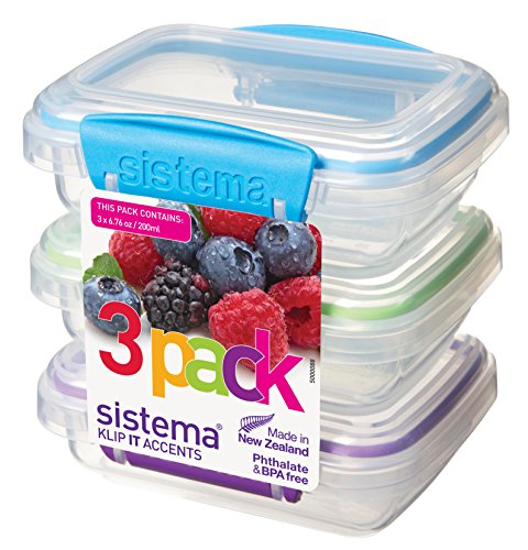 Product Cover Sistema KLIP IT Accents Collection Food Storage Containers, 6.7 oz./0.2 L, Color Received May Vary, 3 Count