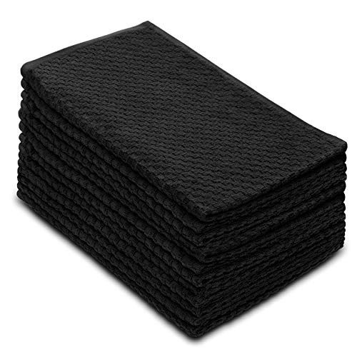 Product Cover COTTON CRAFT - 12 Pack - Euro Cafe Waffle Weave Terry Kitchen Towels - 16x28 Inches -Black - 400 GSM Quality - 100% Ringspun 2 Ply Cotton - Highly Absorbent Low Lint - Multi Purpose