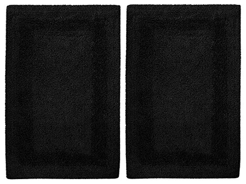 Product Cover COTTON CRAFT 2 Piece Reversible Step Out Bath Mat Rug Set 17x24 Black, 100% Pure Cotton, Super Soft, Plush & Absorbent, Hand Tufted Heavy Weight Construction, Full Reversible, Rug Pad Recommended