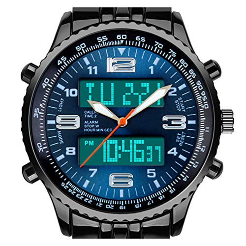 Product Cover VIGOROSO Men's LED Analog Digital Date Week Sports Outdoor Steel Blue Dial Watch