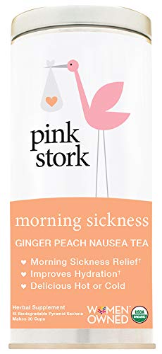 Product Cover Pink Stork Morning Sickness Tea: Ginger-Peach, -USDA Organic Loose Leaf Herbs in Biodegradable Sachets, -Morning Sickness, Nausea, Cramps, Indigestion Relief -30 cups, -Caffeine-Free