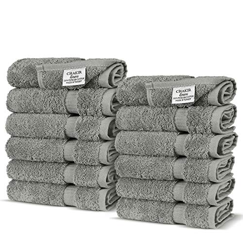 Product Cover Chakir Turkish Linens Turkish Cotton Luxury Hotel & Spa Bath Towel, Wash Cloth - Set of 12, Gray