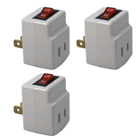 Product Cover Single Port Power Adapter for Outlet with On/Off Switch to be Energy Saving - 3 Pack