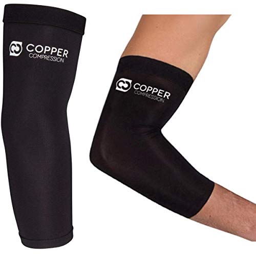 Product Cover Copper Compression Recovery Elbow Sleeve - Guaranteed Highest Copper Content Elbow Brace Tendonitis Golfers Tennis Elbow Arthritis Copper Infused Fit Elbow Support Arm Sleeves Men Women (Large)