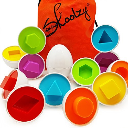 Product Cover Skoolzy Egg Toy - Shapes Matching Eggs STEM Toddler Toys for 1, 2, 3, 4 Year olds - Learning Colors Preschool Puzzles Games - Montessori Fine Motor Skills Sorting Educational Easter Eggs with Bag