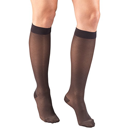 Product Cover Truform Sheer Compression Stockings, 15-20 mmHg, Women's Knee High Length, Diamond Pattern, Charcoal, Large