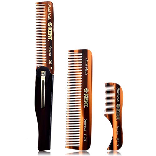 Product Cover Kent Set of 3-81T Beard and Mustache Comb, FOT Pocket Comb, and 20T Folding Pocket Comb with Clip - Best Beard Care Kit, Travel and Home, Beard Straightener for Men and Beard Grooming Kit