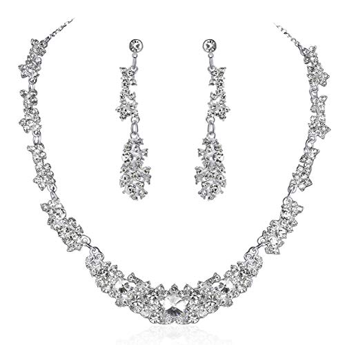 Product Cover StillCool Women's Rhinestone Crystal Necklace Matching Dangle Earrings Jewelry Sets for Wedding Bridal Prom