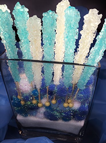 Product Cover 12 Light Blue, 12 White, 24 Rock Candy Sticks in Total - Blue Is Cotton Candy Flavored, White Is Natural Sugar Flavored. Free E- Book Created By Candy Buffet Store, How to Build a Candy Buffet Table!