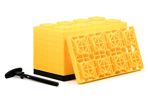 Product Cover Camco Yellow 44515 Fasten Leveling Blocks with T-Handle, 4X2, 10 Pack
