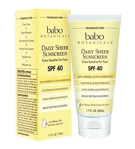 Product Cover Babo Botanicals Daily Sheer Mineral Face Sunscreen Lotion SPF 40, Non-Greasy, Fragrance-Free, Vegan, For Babies, Kids or Sensitive Skin - 1.7 oz.