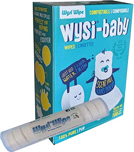 Product Cover Wysi Baby Starter Kit Multi-Purpose Expandable Wipes and Travel Tube, Just Add Water - 100 Compressed Tablets