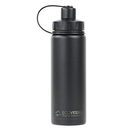 Product Cover EcoVessel BOULDER TriMax Vacuum Insulated Stainless Steel Water Bottle with Versatile Stainless Steel Top and Tea, Fruit, Ice Strainer - 20 ounce - Black Shadow