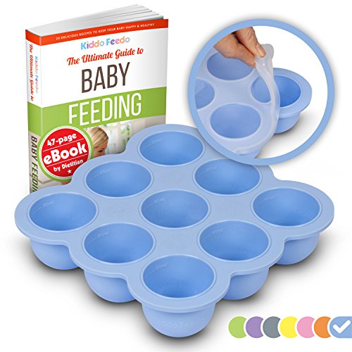 Product Cover KIDDO FEEDO Freezer Tray with Silicone Clip-on Lid, Making Homemade Baby Food Storage Easy as Pie! - BPA Free/FDA Approved - Free E-Book by Award-Winning Author/Dietitian - Blue