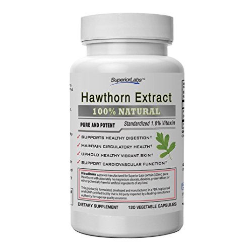 Product Cover Superior Labs - Best Hawthorn Vitamin Supplement NonGMO, Non Synthetic - 300 mg Dosage, 120 Vegetable Capsules - Powerful Antioxidant - Healthy Digestion - Circulatory & Cardiovascular Health