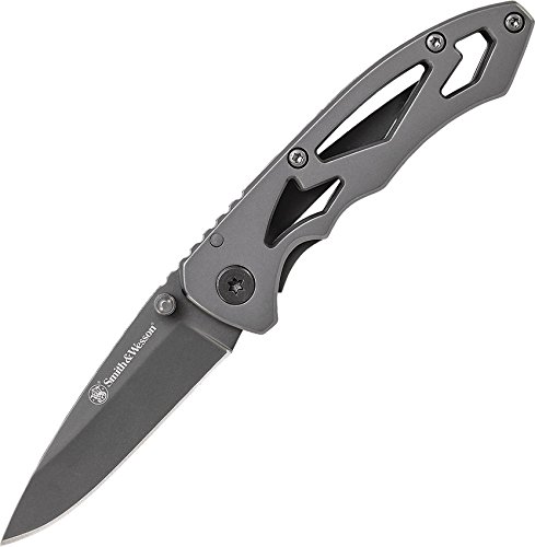 Product Cover Smith & Wesson CK400 5.4in High Carbon S.S. Folding Knife with a 2.2in Drop Point Blade and Stainless Steel Handle for Outdoor, Tactical, Survival and EDC
