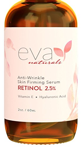 Product Cover Retinol Serum 2.5% by Eva Naturals (2 oz, Double-Sized Bottle) - Best Anti-Aging Serum, Minimizes Wrinkles, Helps Prevent Sun Damage, and Fades Dark Spots - Vitamin A Retinol with Hyaluronic Acid
