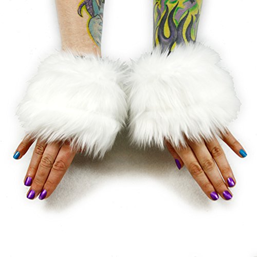 Product Cover Pawstar Furry Wrist Cuff Arm Warmers Made in USA Hand Covers Fluffies - White
