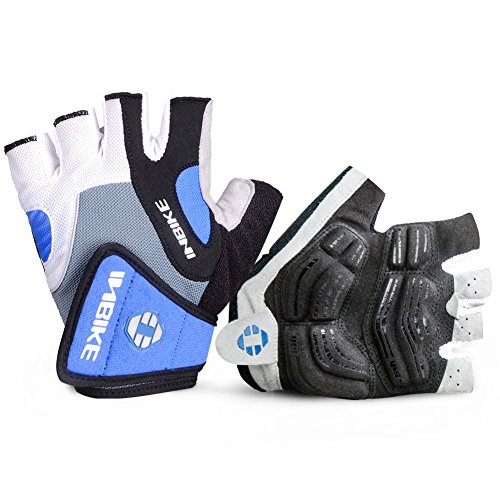Product Cover INBIKE 5mm Gel Pad Half Finger Bike Bicycle Cycling Gloves Blue Large