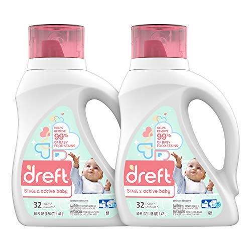 Product Cover Dreft Stage 2: Active Hypoallergenic Liquid Baby Laundry Detergent for Baby, Newborn, or Infant, 50 Ounces(32 Loads), 2 Count (Packaging May Vary)