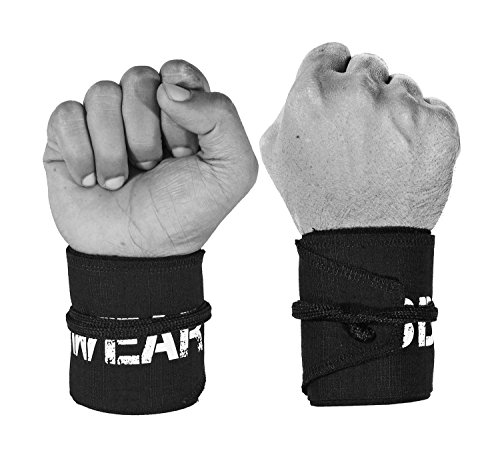 Product Cover Wrist Wraps for WODs, Fitness, Cross Training, Exercise, Bodybuilding, Olympic Weightlifting - Colors for Men and Women - Once Size Fits All - 100% (Black/Black)