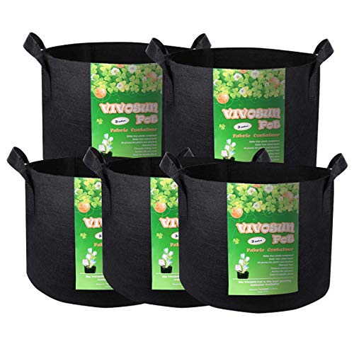 Product Cover VIVOSUN 5-Pack 3 Gallon Plant Grow Bags, Premium Series Thichkened Non-Woven Aeration Fabric Pots w/Handles - Reinforced Weight Capacity & Extremely Durable (Black)