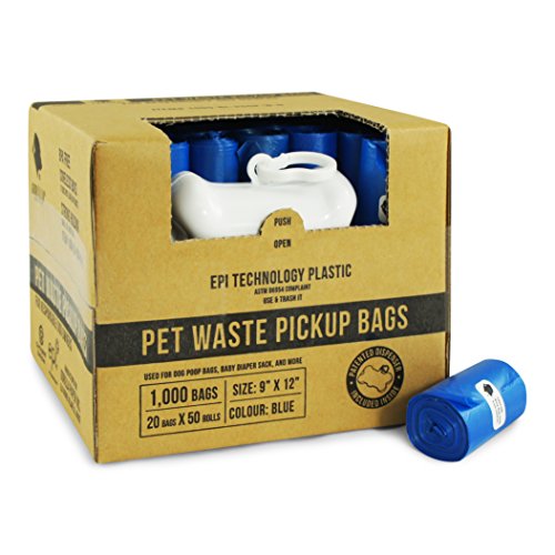 Product Cover Gorilla Supply Dog Waste Bags with Patented Dispenser and Leash Tie,  Blue, Unscented, EPI Additive (meets ASTM D6954-04 Tier 1), 1000 Count