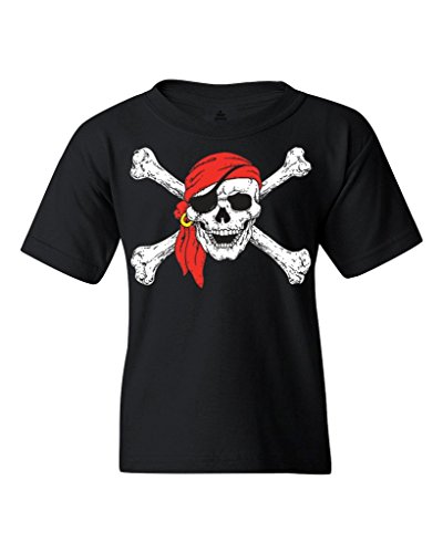 Product Cover shop4ever Pirate Skull & Crossbones Youth's T-Shirt Pirate Flag Shirts Youth Medium Black 11224