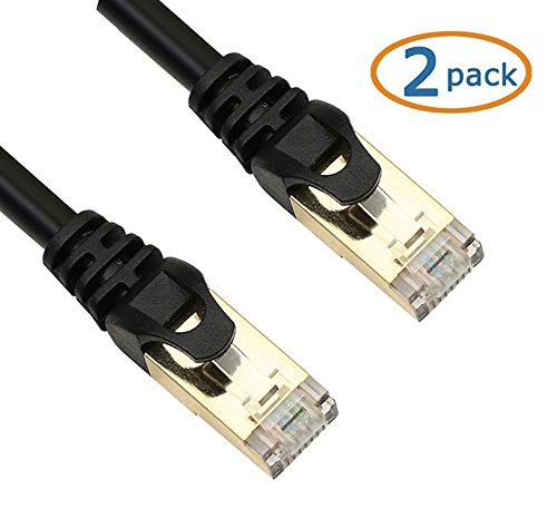 Product Cover iCreatin 2-Pack Unlimited CAT 7 Double Shielded 10 Gigabit 600MHz Ethernet Patch Cable, Gold Plated Plug STP Wires CAT7 for High Speed Computer Router Ethernet LAN Networking -3 Feet Black